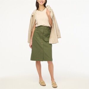 J.Crew utility button front distressed fatigue green midi skirt